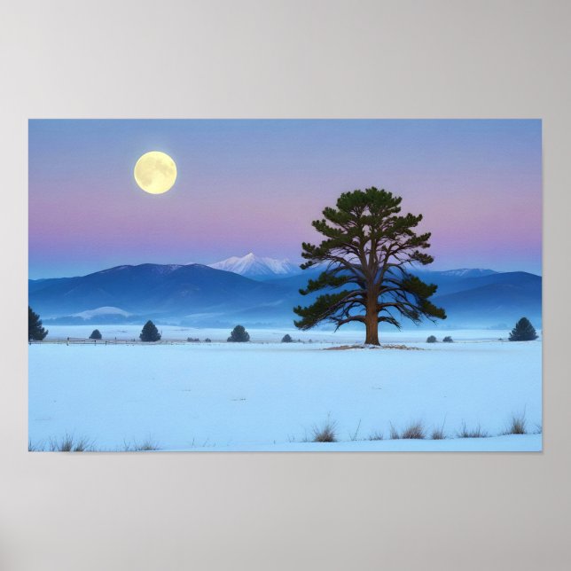 Poster Paisagem pitoresca Inverno Lua Natureza Tranquilo (Frente)