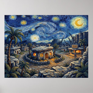 Poster Paisagem Pré-Histórica Noturna Estrelada de Bedroc