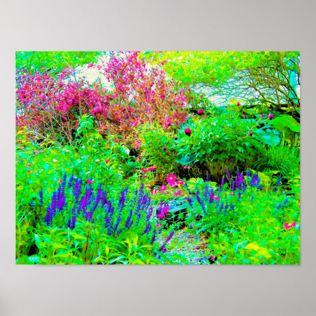 Poster Paisagem Primavera verde do jardim com peônias (Frente)