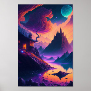 Poster Paisagem psicodélica do sonho, ai. Arte gerada