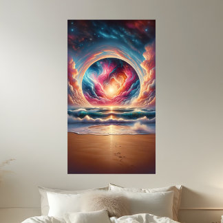 Poster Paisagem Psychedelic Celestial Sunset Beach