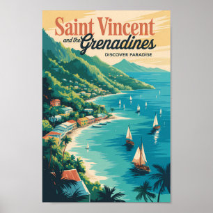 Poster Paisagem Retro de São Vicente e Granadinas