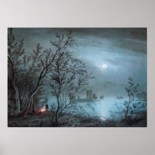 PÔSTER PAISAGEM ROMÂNTICA DO NOTURNO NO AZUL