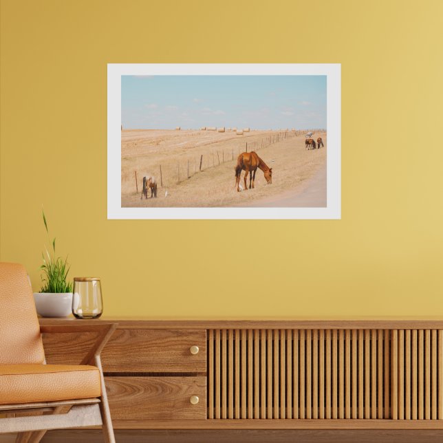 Poster Paisagem Rural Cavalos Selvagens Campos Aves (Sala de Estar 2)