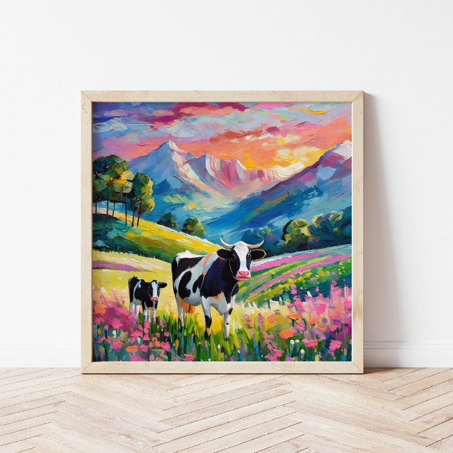 Poster Paisagem rural vibrante com vacas (Criador carregado)