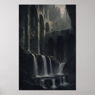 Poster Paisagem Rústica Antiga com Cachoeiras Arte Imprim