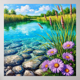 Poster Paisagem Serena com Lago Claro