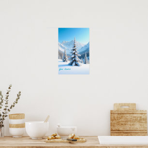 Poster Paisagem Serena de Montanha Nevada e Pinheiro de I