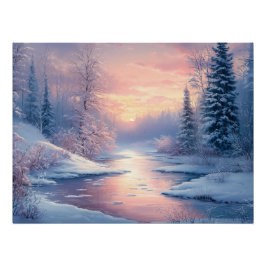 Pôster Paisagem Serene de Inverno com Árvores Cobertas po