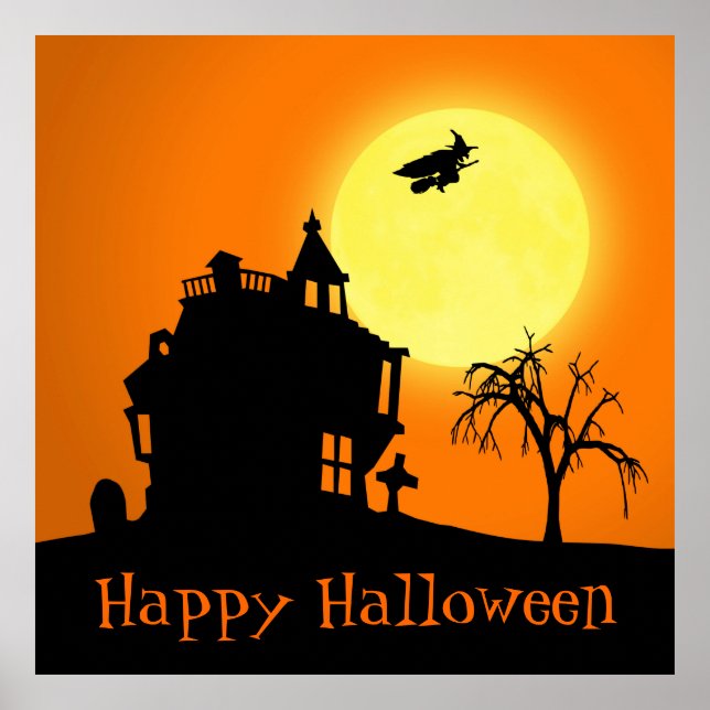 Poster Paisagem Silhoule Feliz Halloween (Frente)