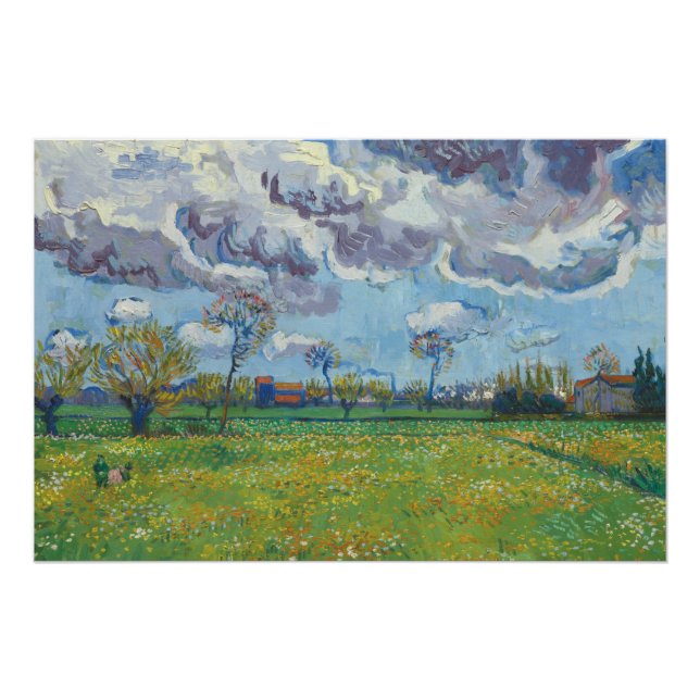 Pôster Paisagem sob uma tempestade no céu Vincent Gogh (Frente)