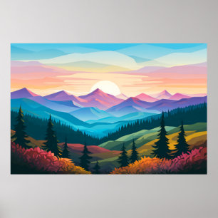 Poster Paisagem Sunset do Vale das Montanhas Natureza