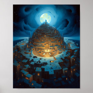 Poster Paisagem Surreal Cidade Maze Fantasy Art