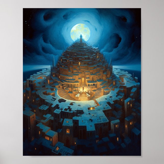 Poster Paisagem Surreal Cidade Maze Fantasy Art (Frente)