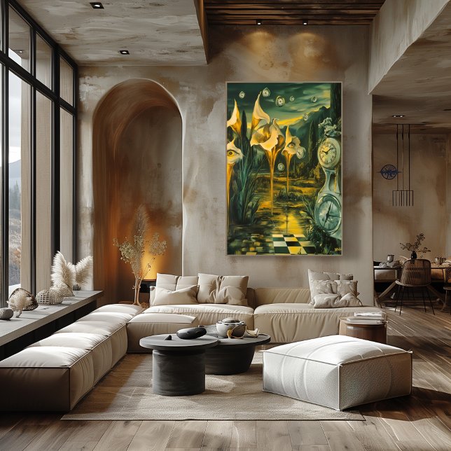 Poster Paisagem Surreal com Relógios e Olhos Derretidos (Criador carregado)