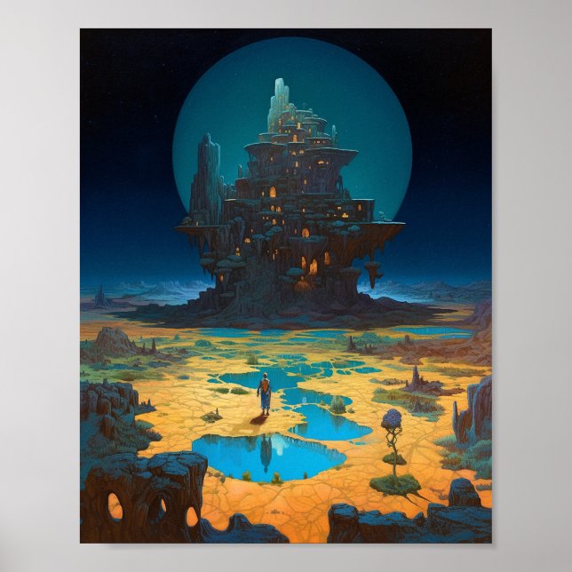 Poster Paisagem Surreal em direção à Cidade Fantasia Art (Frente)