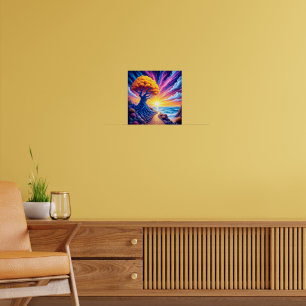 Poster Paisagem Surrealista do Pôr do Sol da Árvore Psico