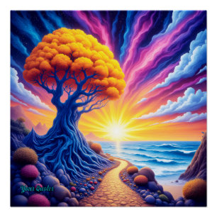Pôster Paisagem Surrealista do Pôr do Sol da Árvore Psike