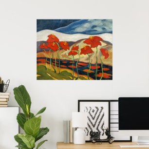 Poster Paisagem Surrealista Modernista com Papoulas Verme