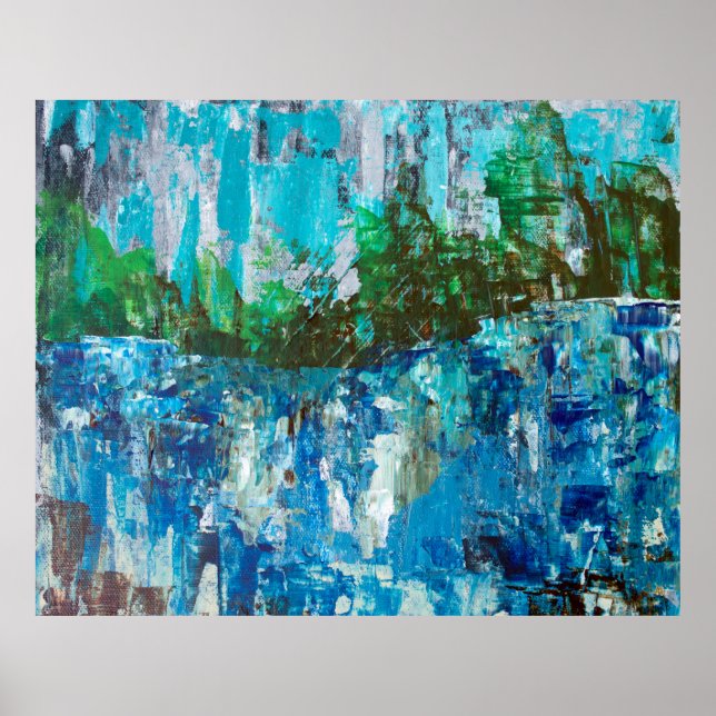 Poster Paisagem Texturizada Azul e Verde Abstrata (Frente)