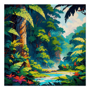 Pôster Paisagem Tropical de Oásis Selvagem Vibrada