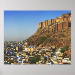 Poster Paisagem urbana da Cidade Azul com o Meherangarh,