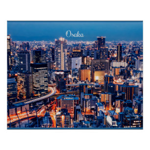Pôster Paisagem urbana da cidade de Osaka Japão fotografi