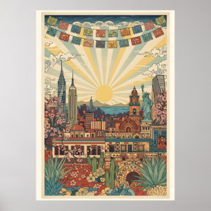Poster Paisagem urbana da Cidade do México Presente ameri