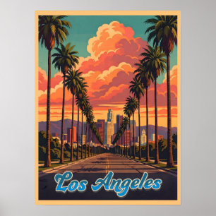 Poster Paisagem Urbana de Los Angeles Pôr do Sol Palmeira