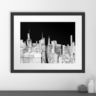 Poster Paisagem Urbana de Nova York à Tinta Desenho de Vi