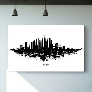 Poster Paisagem Urbana de Nova York em Aquarela Preto e B