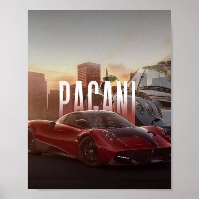 Poster Paisagem Urbana de Supercarros Pagani (Frente)