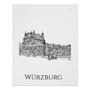 Pôster Paisagem Urbana de Würzburg Baviera Arte Linear Mi