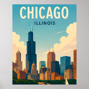 Poster Paisagem Urbana do Centro de Chicago Illinois à Be