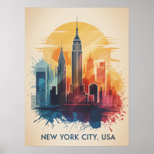 Poster Paisagem Urbana do Pôr do Sol em Nova York