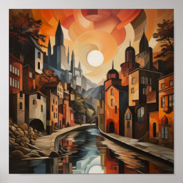 Poster paisagem urbana em tons quentes