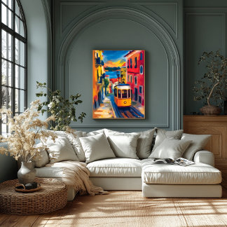 Poster Paisagem urbana fauvista de Lisboa, Alfama Colorid