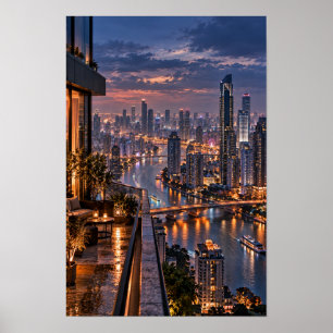 Poster Paisagem Urbana Moderna à Beira-Rio Arte de Parede