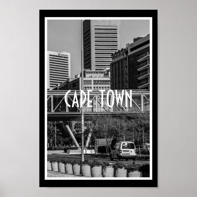 Poster Paisagem urbana monocromática da Cidade do Cabo Es (Frente)