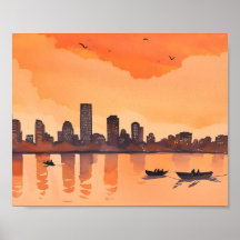Paisagem Urbana Pôr do Sol | Aquarela da Silhueta