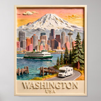 Poster Paisagem Urbana Texturizada de Seattle Washington 