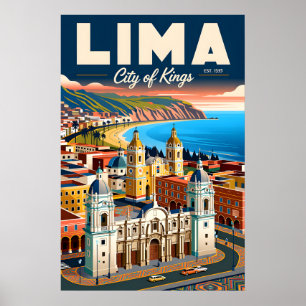 Poster Paisagem Urbana Vintage Lima Peru Viagem Retro