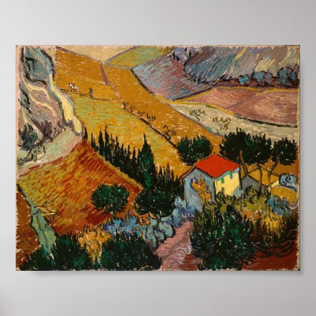 Poster Paisagem Van Gogh com House e Plowman (Frente)