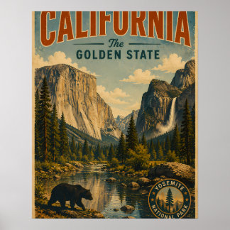 Poster Paisagem Vintage do Parque Nacional de Yosemite co