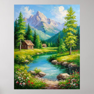 Poster Paisagem Vívida Com Montanhas, Cenário de Rio