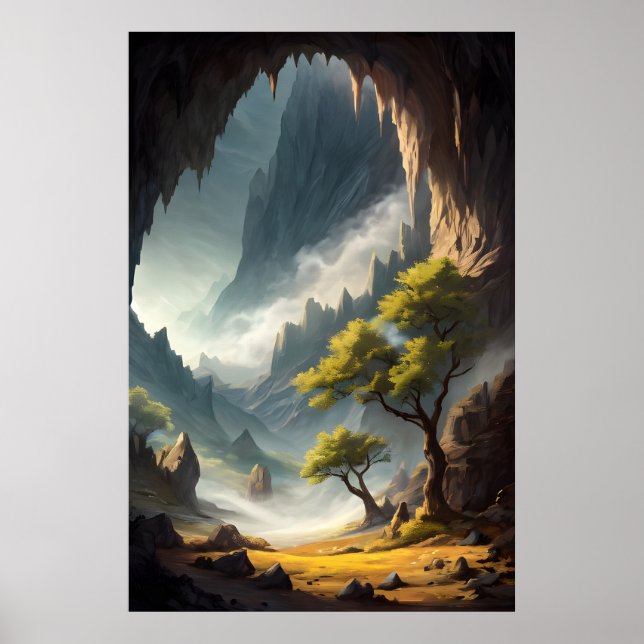 Poster Paisagens e uma grande caverna (Frente)
