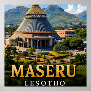 Poster Paisagens Montanhosas de Maseru e Patrimônio Basot