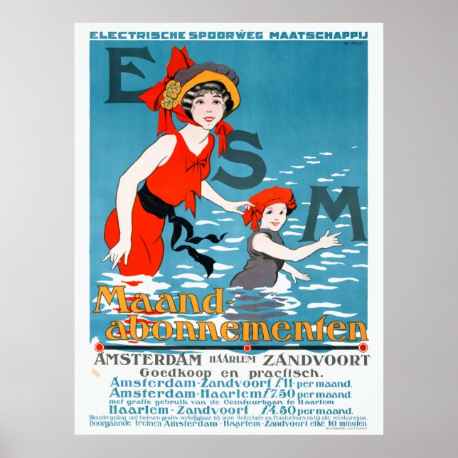 Poster Países Baixos ESM Amsterdam Haarlem Vintage (Frente)