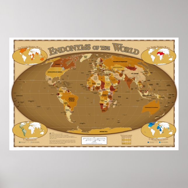 Pôster Países do Mundo em sua Língua Local (Endonyms) (Frente)