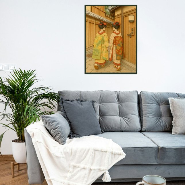 Poster Paisha Viagem do Japão Personalizada Geisha (Ishibe alley in Kyoto, Japan. Paper cutting style art.)